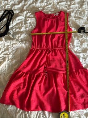 Calvin Klein Coral Pink Textured Sleeveless Tiered Dress